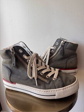 PAUL GREEN Gray High-Top Zipper Sneakers with White Laces